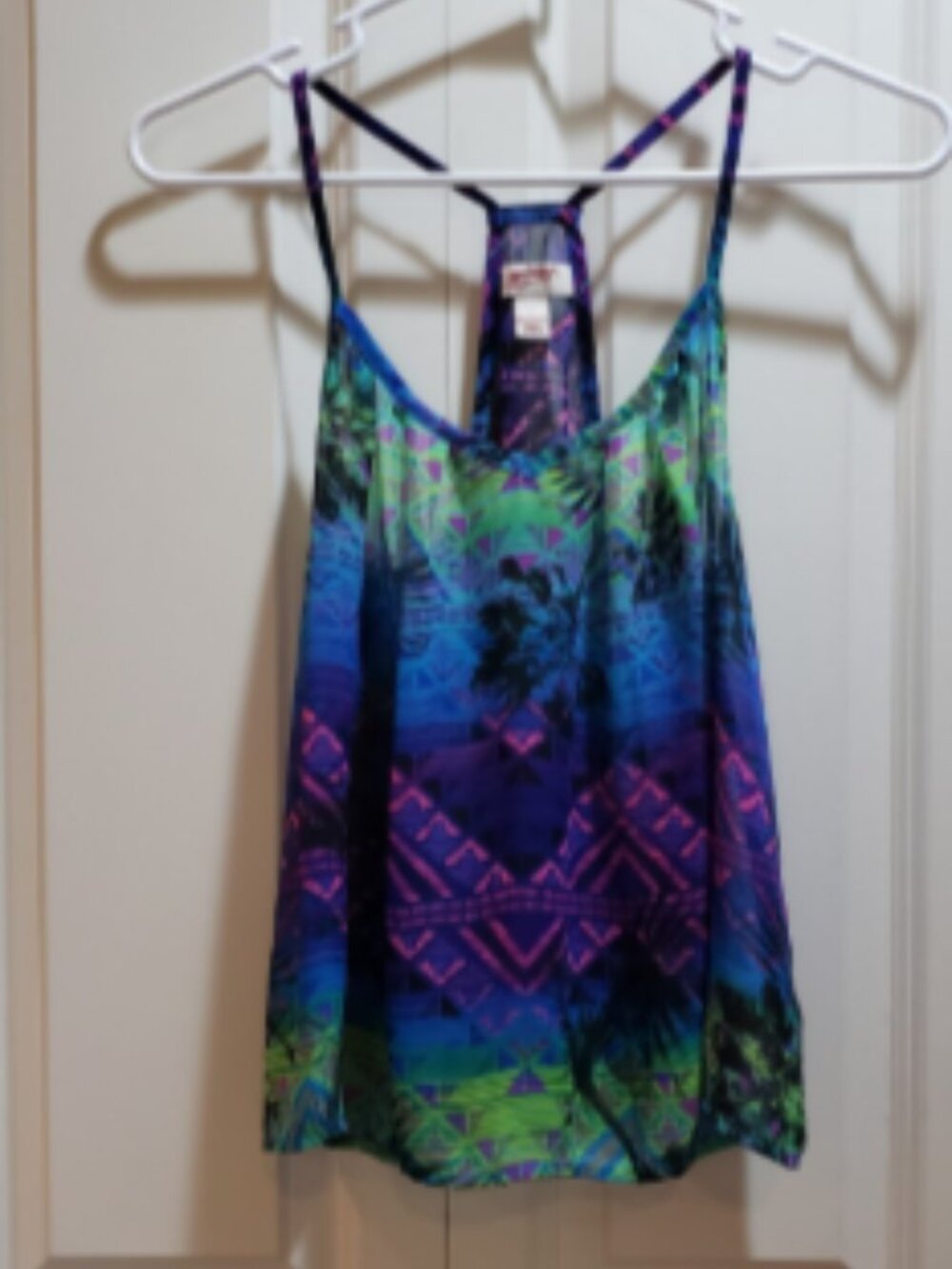 Arizona Blue Green Geometric Strappy Racerback Sheer Tank Top Size S